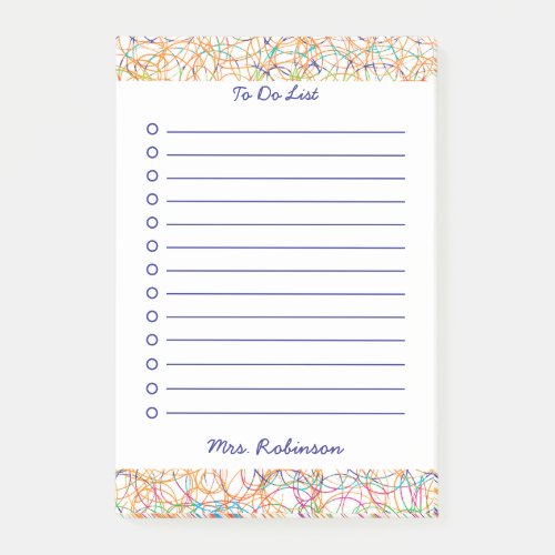 Cute Scribbles Teacher To Do List White 4 x 6 Post_it Notes