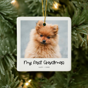 Cute script Animal First Christmas photo Ceramic Ornament