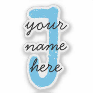 Cute Script   Blue Crayons   Custom Monogram, Name Sticker