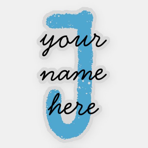 Cute Script  Blue Crayons  Custom Monogram Name Sticker