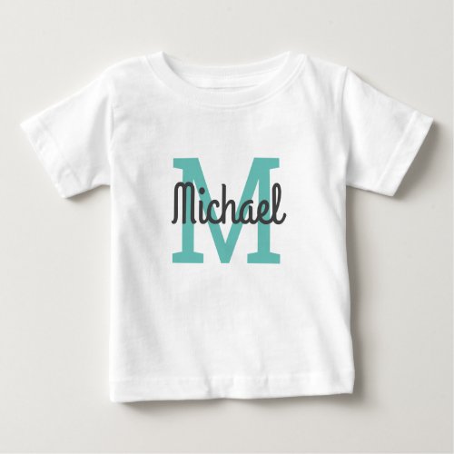 Cute Script Blue Name  Monogram Baby T_Shirt