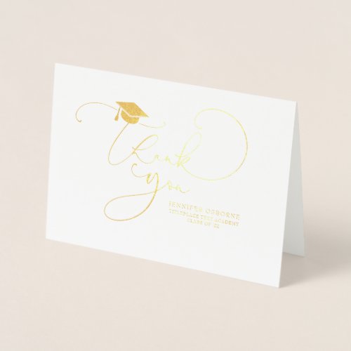 Cute Script Calligraphy Graduation Thank You Foil Card
