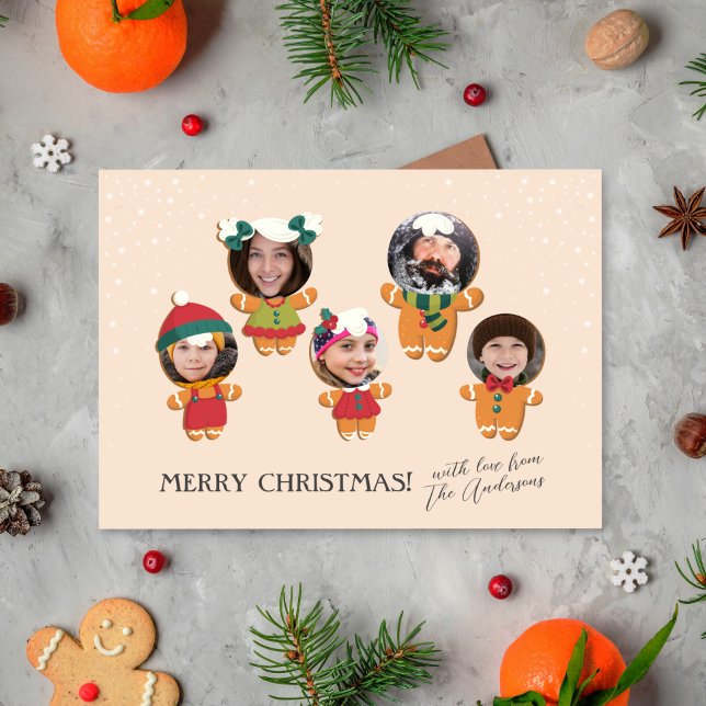 Cute Script & Christmas Gingerbread Family Photo Holiday Card (Creator Uploaded)