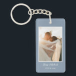 Cute Script Dusty Blue Wedding Anniversary Photo Keychain<br><div class="desc">Cute Script Dusty Blue Wedding Photo key chain with your image and text of choice to give as a weeding keepsake or wedding memory to family or friends.</div>