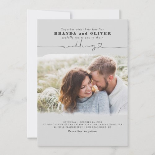 Cute Script Elegant Photo Overlay Grey Wedding Invitation