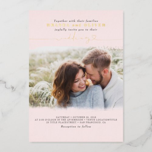Cute Script Elegant Photo Overlay Pink Wedding Foil Invitation