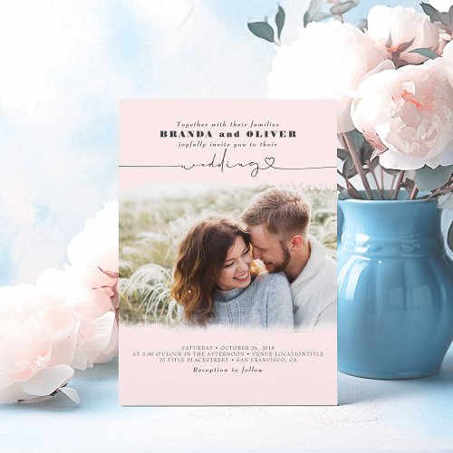 Cute Script Elegant Photo Overlay Pink Wedding Invitation