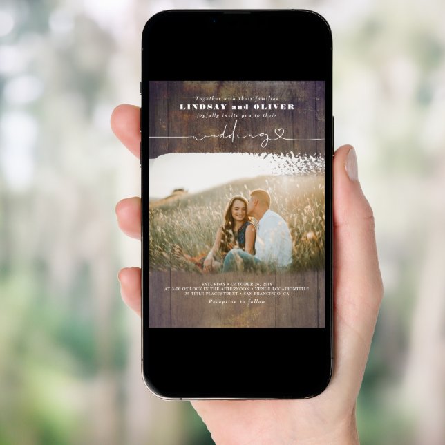 Cute Script Elegant Photo Overlay Rustic Wedding Invitation (Front Digital)