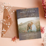 Cute Script Elegant Photo Overlay Rustic Wedding Invitation<br><div class="desc">Romantic cute rustic wood wedding photo invitations</div>