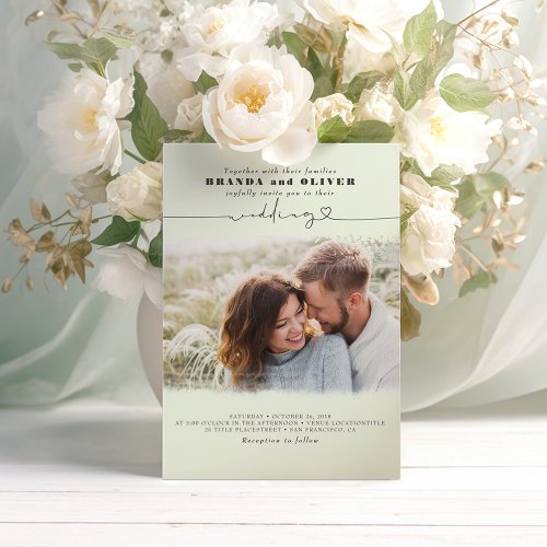 Cute Script Elegant Photo Overlay Sage Wedding Invitation