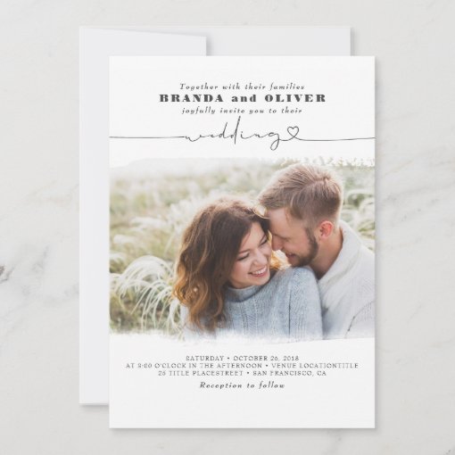 Cute Script Elegant Photo Overlay White Wedding Invitation | Zazzle