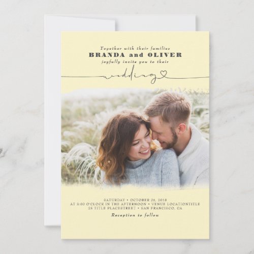 Cute Script Elegant Photo Overlay Yellow Wedding Invitation
