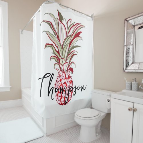 Cute script family last name Attractive pineapple Shower Curtain