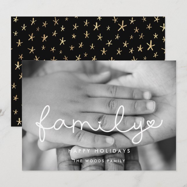 Cute Script Family Photo Christmas Holiday Card (Front/Back)