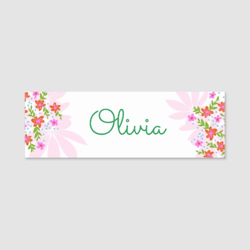 Cute Script Floral Employee Name Tag