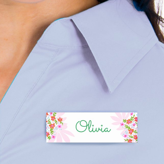 Cute Script Floral Employee Name Tag (Creator Uploaded)