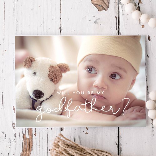 Cute script Godfather proposal photo card