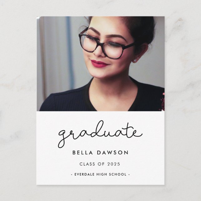 Cute script graduation photo postcard (Front)