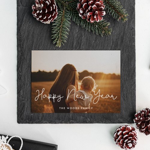 Cute script Happy New Year Holiday photo card