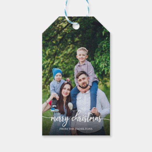 Cute Script Merry Christmas Personalized Photo Gift Tags