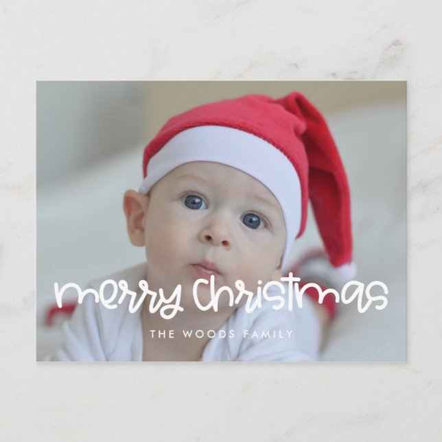 Cute script Merry Christmas photo Postcard (Front)