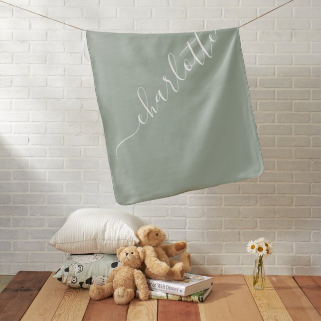 Cute Script Minimalist Personalized Name Sage Baby Blanket (In Situ)