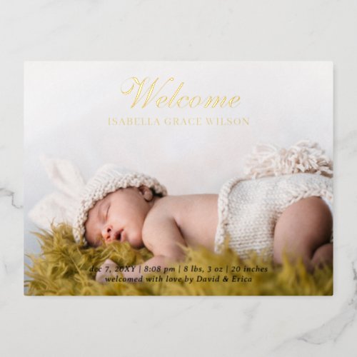 Cute Script Photo Baby Announcement Foil Card