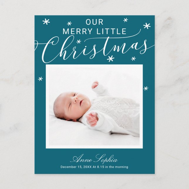 Cute Script Photo Christmas Birth Announcement (Front)