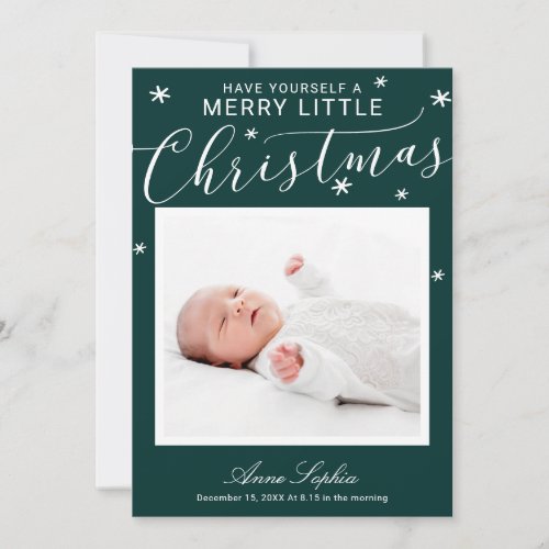 Cute Script Photo Christmas Birth Announcement