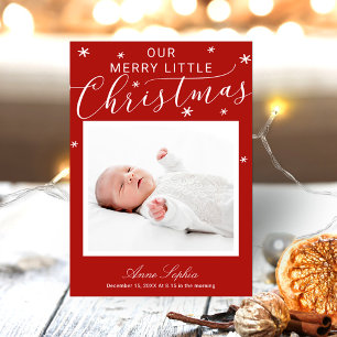 Cute Script Photo Christmas Birth Announcement