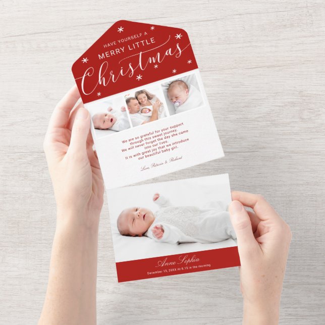 Cute Script Photo Christmas Birth Announcement (Tearaway)