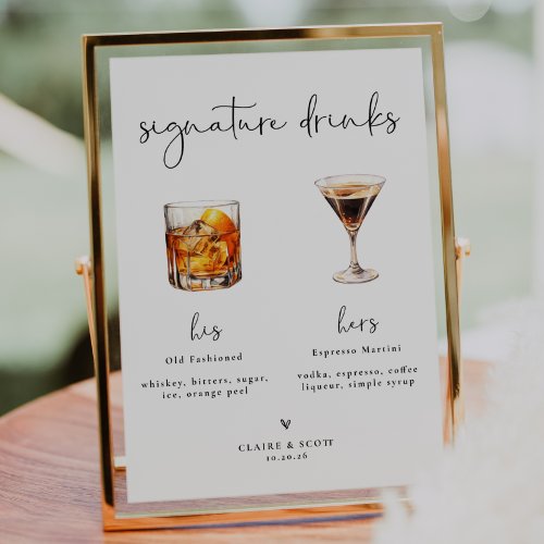 Cute Script Signature Drinks Wedding Bar Sign