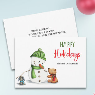 Cute Script Snowman Happy Holidays Holiday Card