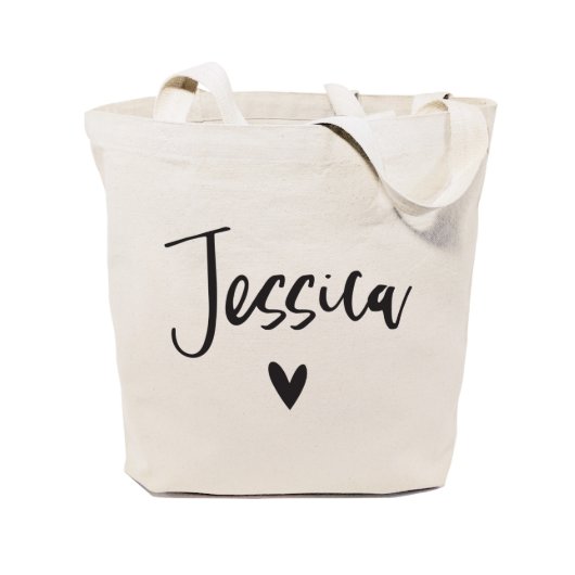 Cute Scripted Name & Heart Cotton Canvas Tote Bag (Front)