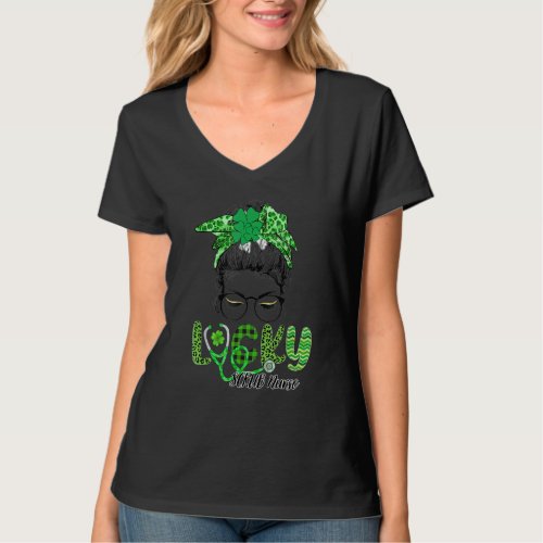 Cute Scrub Nurse Life St Patrick S Day Messy Bun H T_Shirt