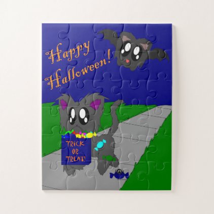 Cute Scruffy Animal Halloween Scene Kids Puzzle