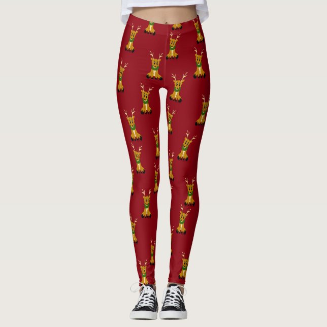 Cute Scruffy Christmas Reindeer Leggings (Front)