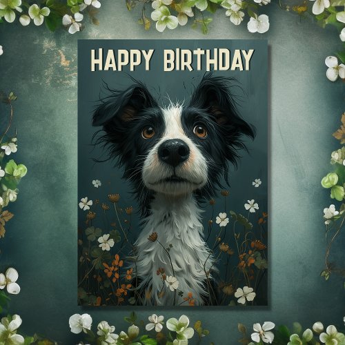 Cute Scruffy Dog and Shamrocks Irish Birthday Card
