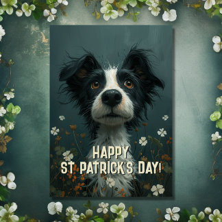 Cute Scruffy Dog and Shamrocks St Patrick's Day Card