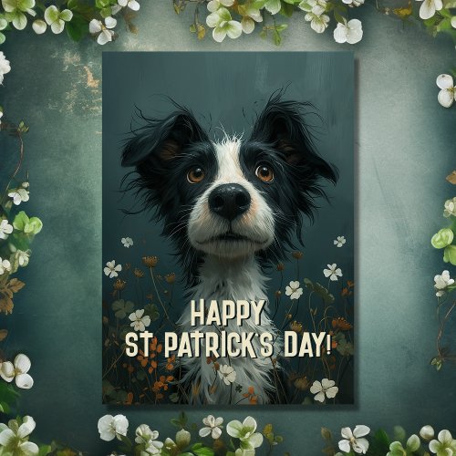 Cute Scruffy Dog and Shamrocks St Patricks Day Card