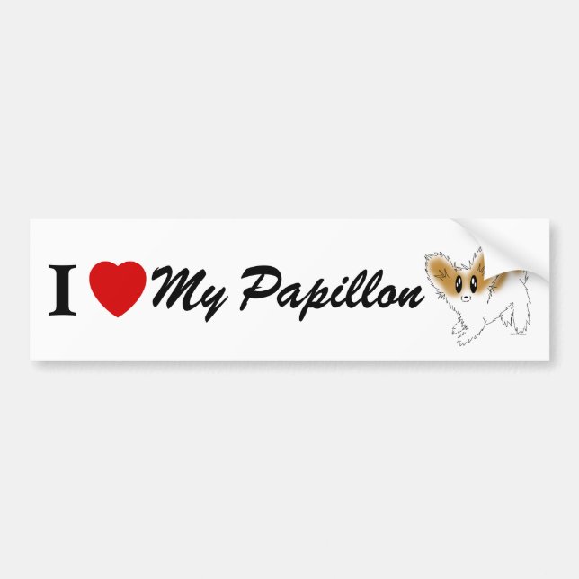 Cute Scruffy Papillon I Heart Love My Papillon Bumper Sticker (Front)
