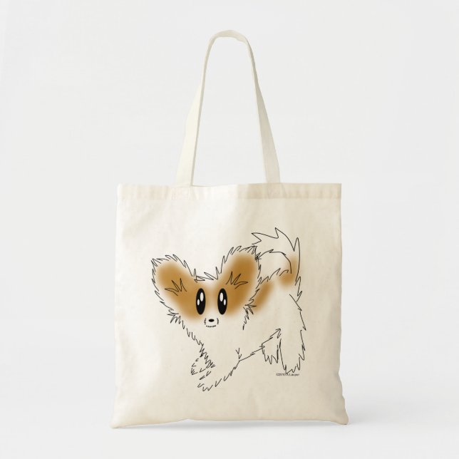 Cute Scruffy Papillon Puppy Dog Tote Bag (Front)
