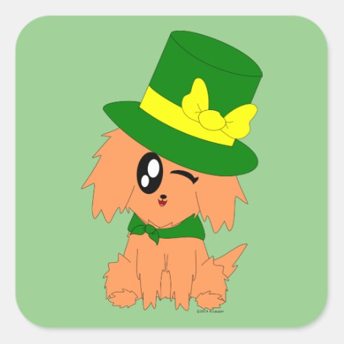 Cute Scruffy St Patricks Day Leprechaun Puppy Square Sticker