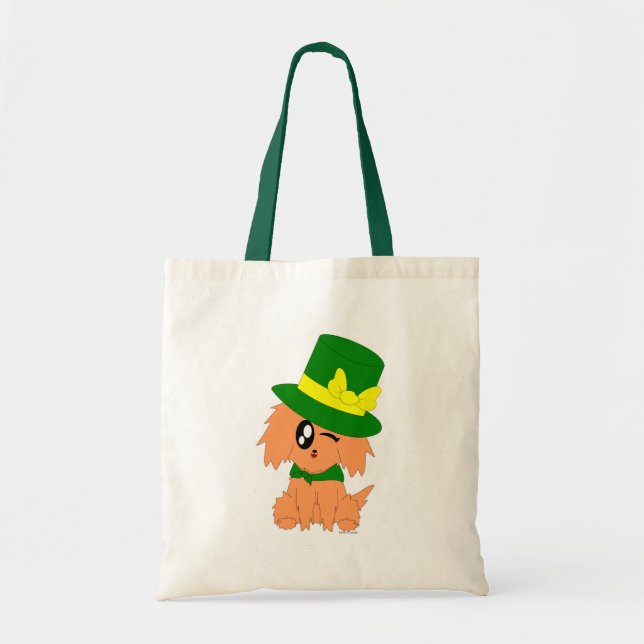 Cute Scruffy St. Patrick's Day Leprechaun Puppy Tote Bag (Front)