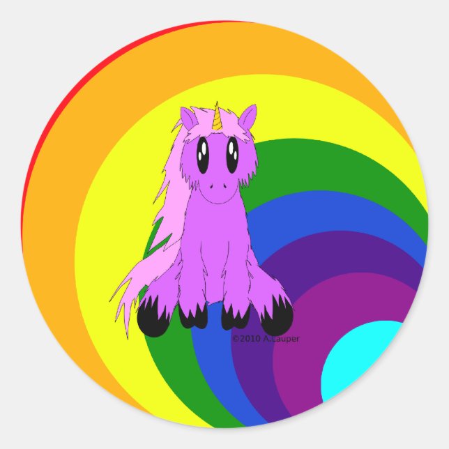 Cute Scruffy Unicorn (Pink) Classic Round Sticker (Front)