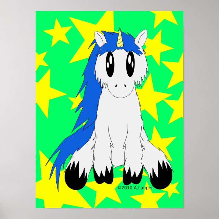 Cute Scruffy Unicorn Poster (Blue)