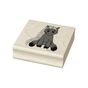 Cute Scruffy Unicorn Wood Art Rubber Stamp