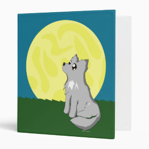 Cute Scruffy Wolf with Moon 3 Ring Binder