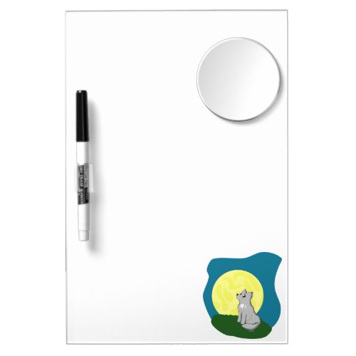 Cute Scruffy Wolf with Moon Dry Erase Board With Mirror