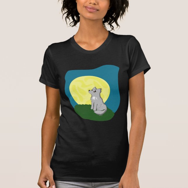 Cute Scruffy Wolf with Moon T-Shirt (Front)